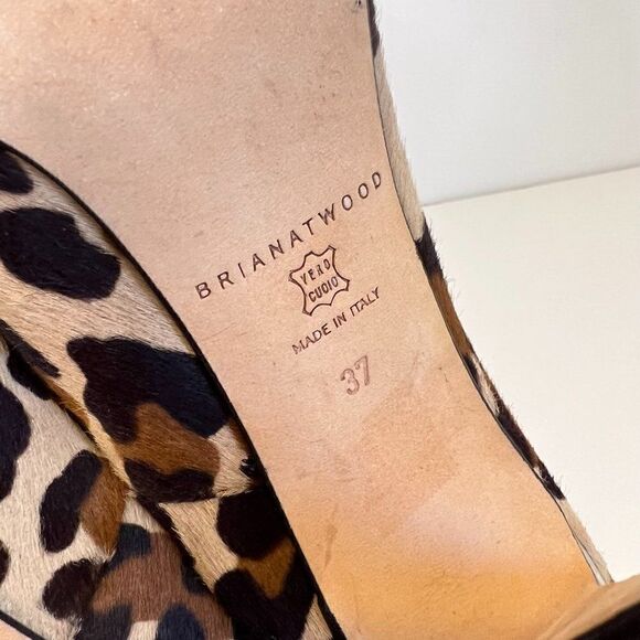 Brian Atwood Leopard Print Calf Hair Slip On Platform Pumps - Picture 7 of 7